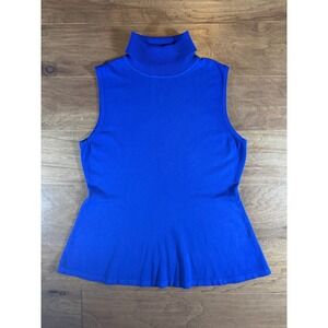 Vila Milano Royal Blue Wool Blend Sleeveless Turtleneck Peplum Sweater Large